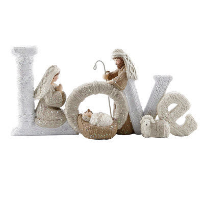 Christianartworkshop Statue décorative de Noël en résine représentant une crèche avec des lettres pailletées beiges - image 6