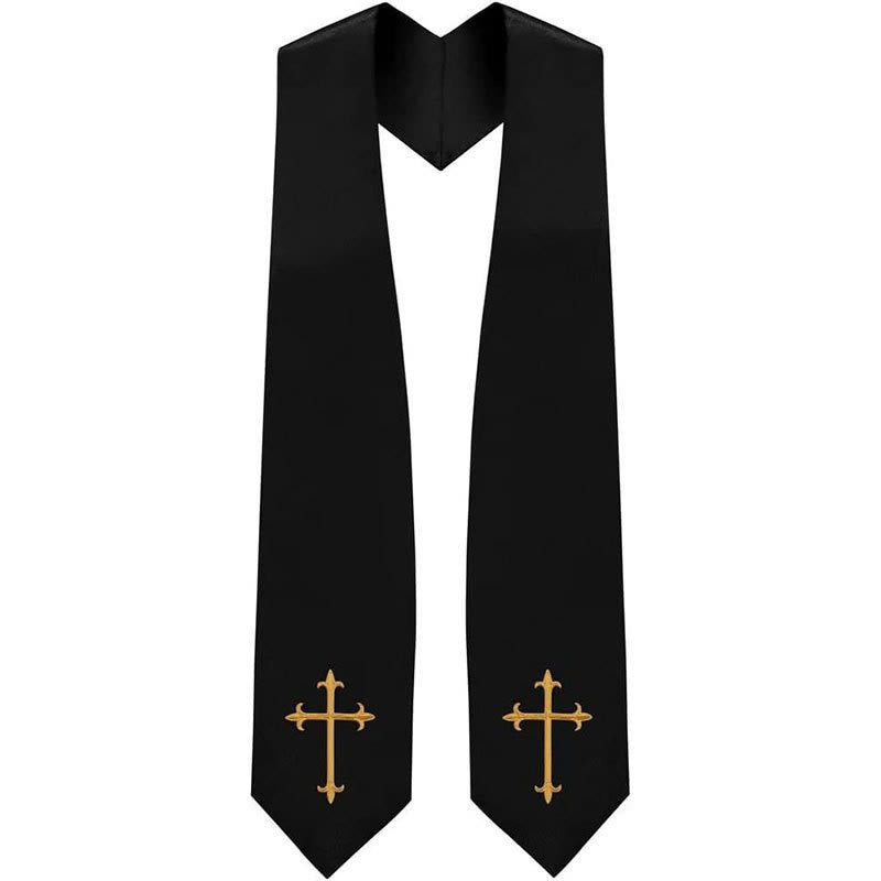 Christianartworkshop Étole de clergé classique multicolore avec détails de croix sacrée pour le culte - Noir - Liturgie standard (270 cm au total) - image 0
