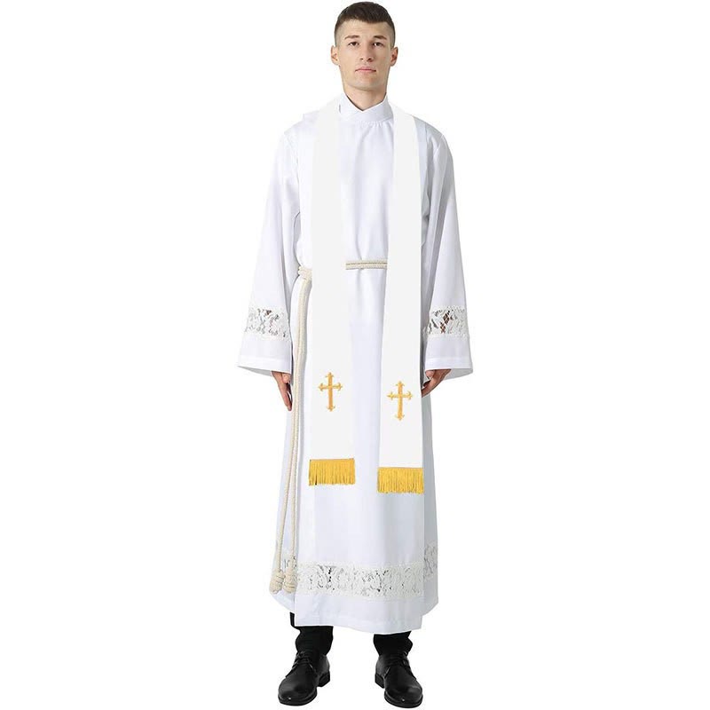 Étole liturgique réversible et polyvalente de style coloré, ornée d'un pompon doré, proposée par Christianartworkshop. - image 1