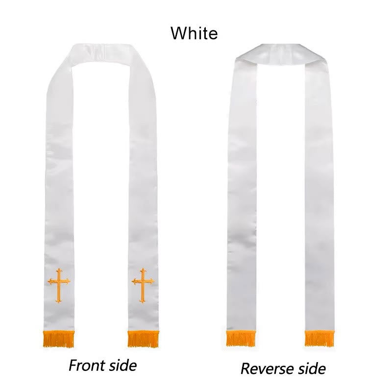 Christianartworkshop Étole de clergé multicolore à col droit avec élégante bordure à pompons - Blanc - image 1