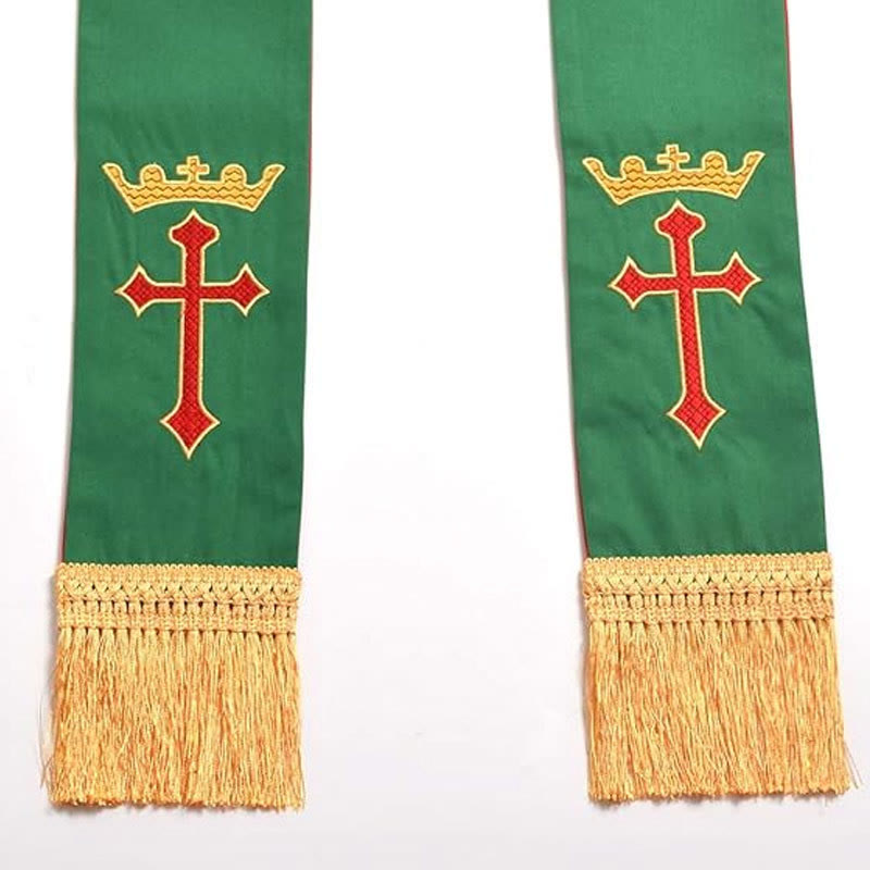 Christianartworkshop Étole de clergé réversible rouge et verte ornée d'une croix et du monogramme IHS - image 1
