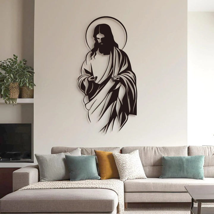 Christianartworkshop Décoration murale en métal représentant la silhouette de Jésus auréolé, idéale pour un foyer croyant. - image 4