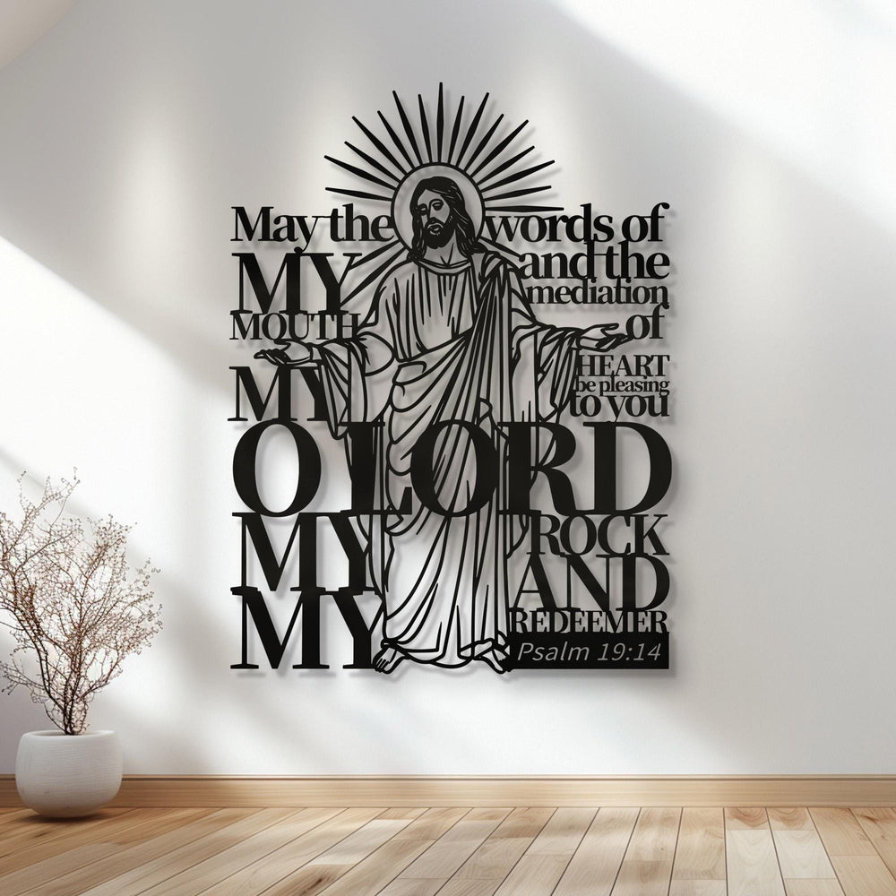 Christianartworkshop Décoration murale en métal représentant Jésus (Psaume 19:14) pour un intérieur religieux - image 1