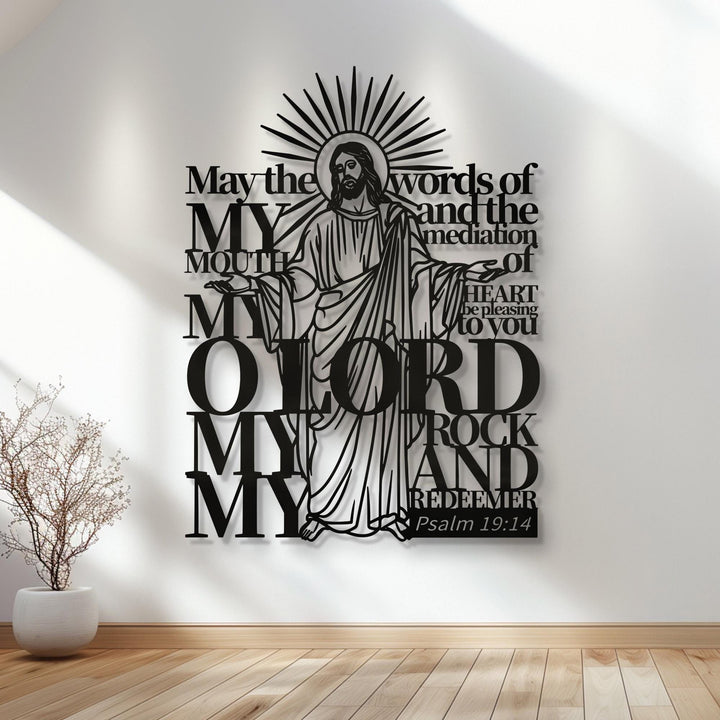 Christianartworkshop Décoration murale en métal représentant Jésus (Psaume 19:14) pour un intérieur religieux - image 1