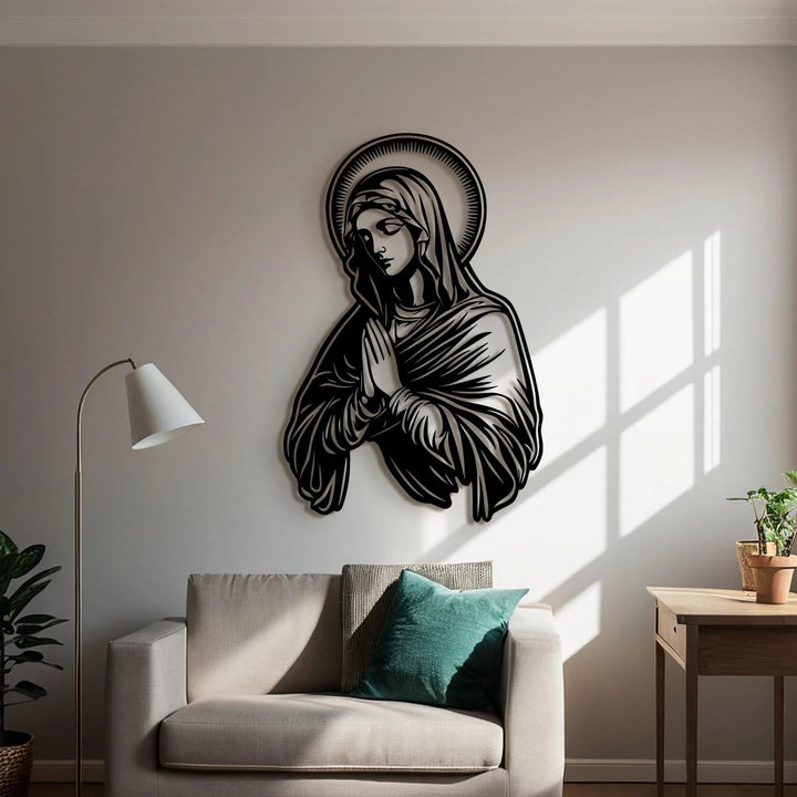 Christianartworkshop Décoration murale en métal représentant la Vierge Marie en prière, auréole, pour un lieu de culte - image 3