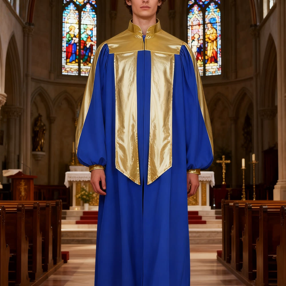 Christianartworkshop Robe de clergé ornée de dorures : 7 couleurs pour une élégance liturgique - Bleu - 3XL - image 0