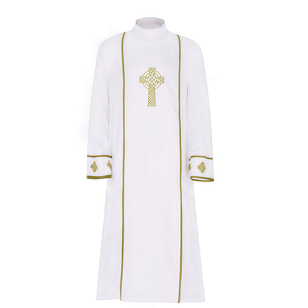 Christianartworkshop - Robe de clergé en soutane blanche multi-styles : Idéale pour le culte et les rituels religieux - Avec la Croix d'Or - 2XL - image 1