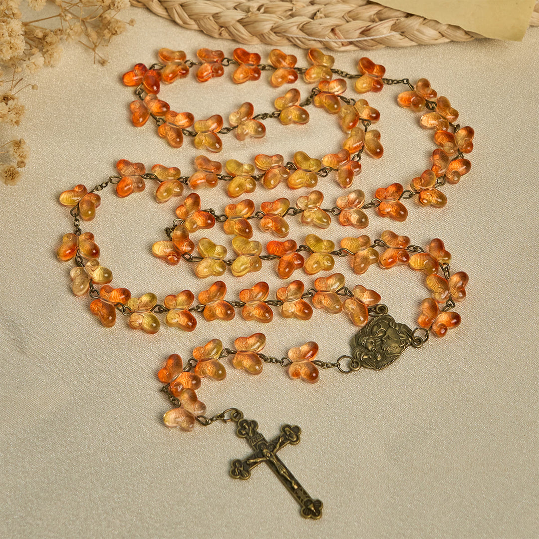 Christianartworkshop Chapelet papillon en ambre avec crucifix et représentation de la Sainte Famille et des animaux - image 3