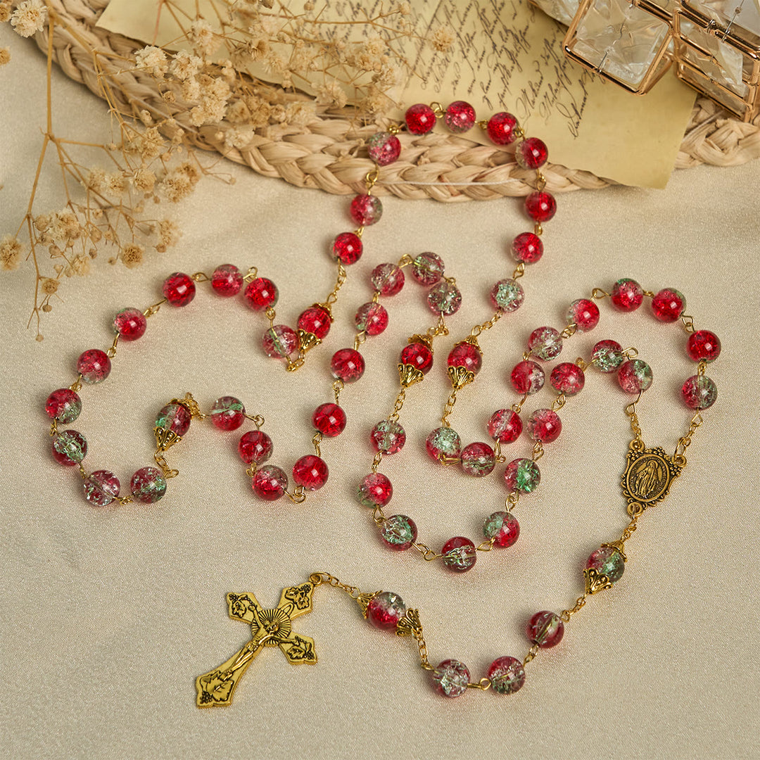 Christianartworkshop FOI PRIÉE : Chapelet de Noël à perles rouges avec crucifix doré et médaille de la Vierge - image 8