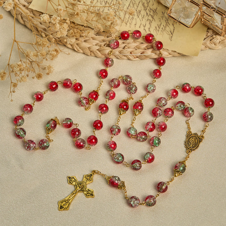 Christianartworkshop Cadeau de Noël : Chapelet de Noël à perles rouges avec crucifix doré et médaille de la Vierge - image 11