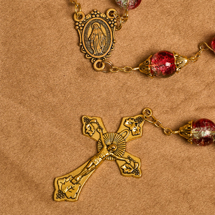 Christianartworkshop FOI PRIÉE : Chapelet de Noël à perles rouges avec crucifix doré et médaille de la Vierge - image 10