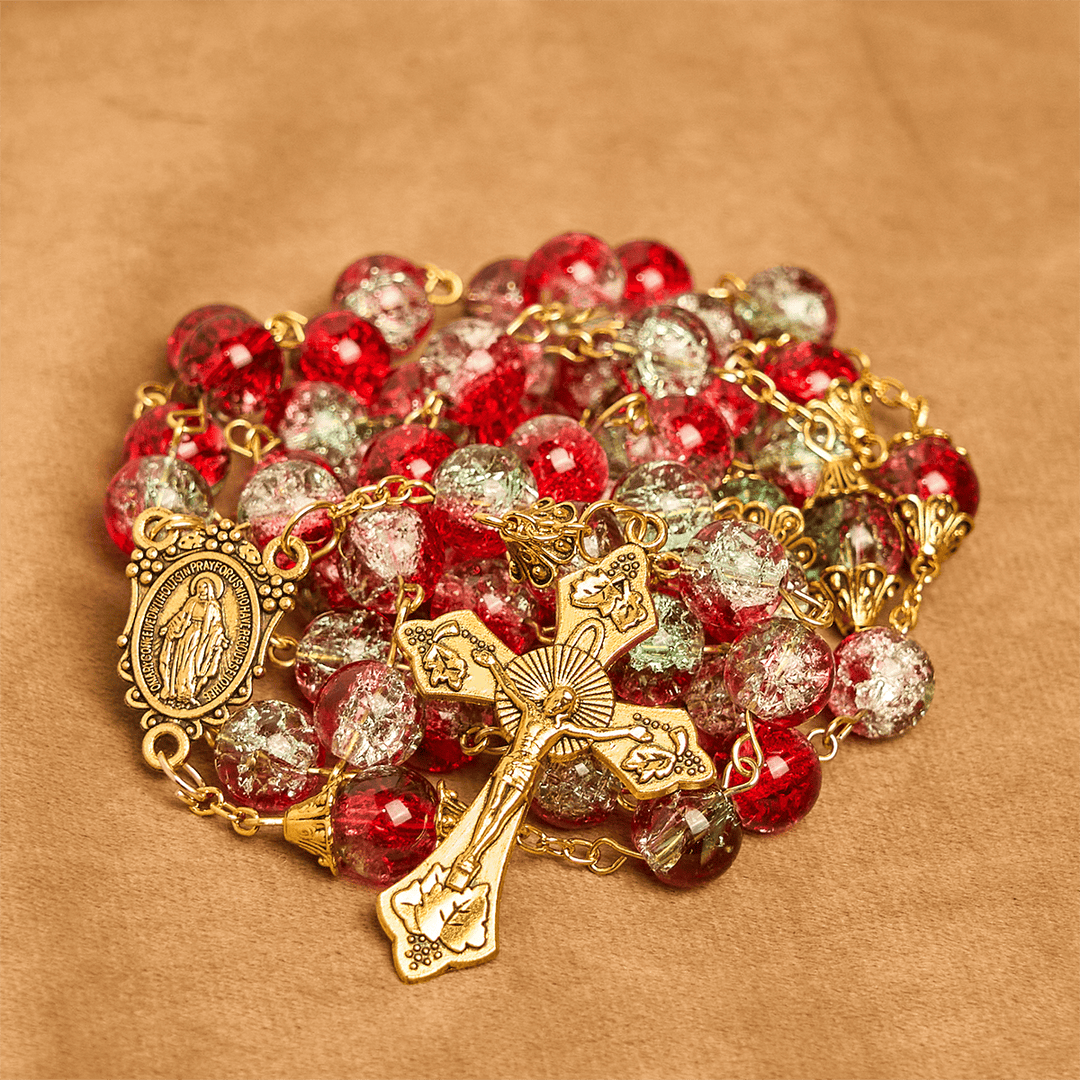 Christianartworkshop FOI PRIÉE : Chapelet de Noël à perles rouges avec crucifix doré et médaille de la Vierge - image 11