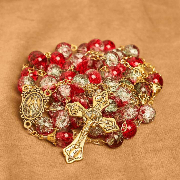 Christianartworkshop FOI PRIÉE : Chapelet de Noël à perles rouges avec crucifix doré et médaille de la Vierge - image 11