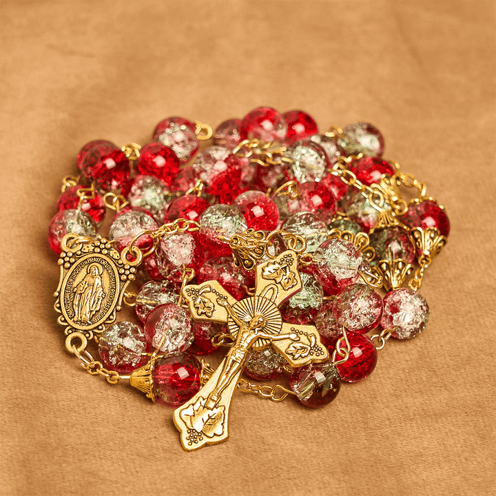 Christianartworkshop Chapelet de Noël à perles rouges avec crucifix doré et médaille de la Vierge - image 10