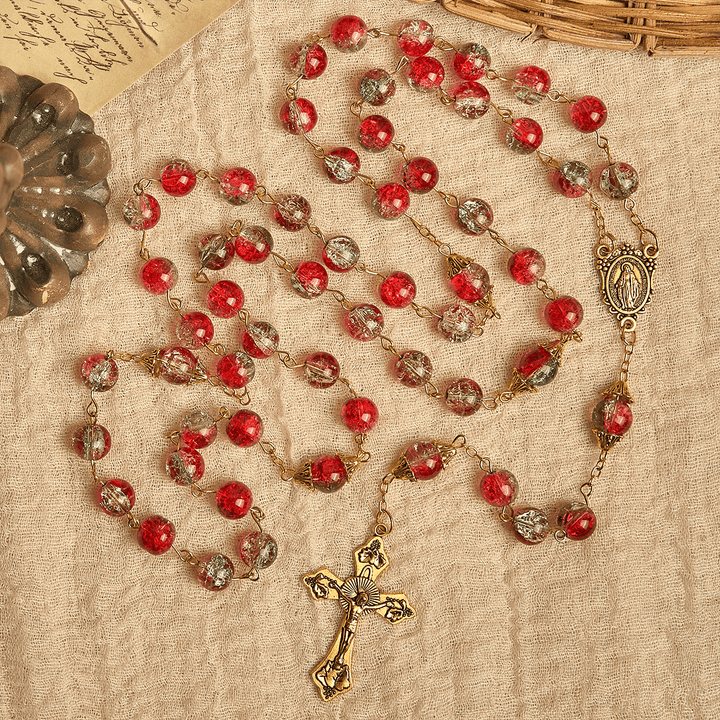 Christianartworkshop FOI PRIÉE : Chapelet de Noël à perles rouges avec crucifix doré et médaille de la Vierge - image 5