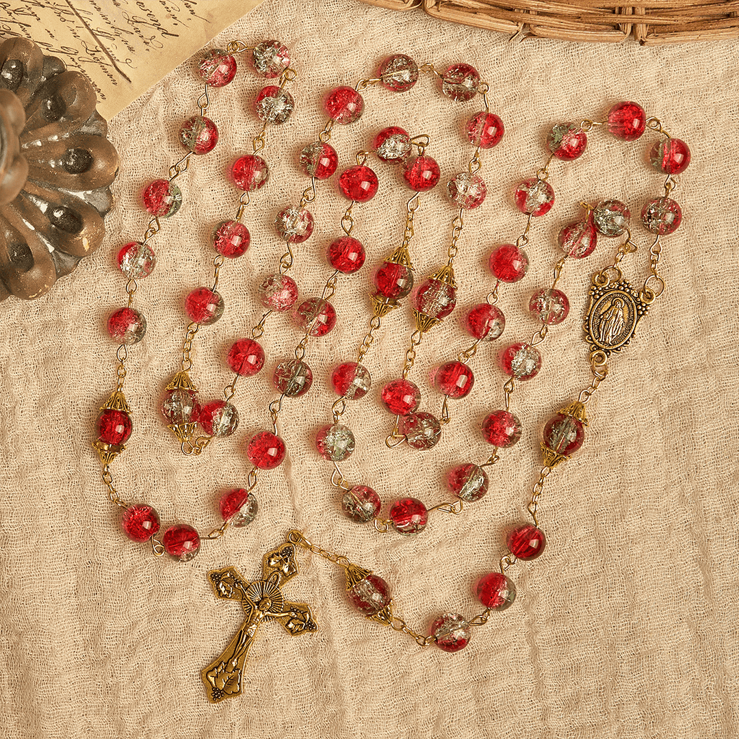 Christianartworkshop FOI PRIÉE : Chapelet de Noël à perles rouges avec crucifix doré et médaille de la Vierge - image 6