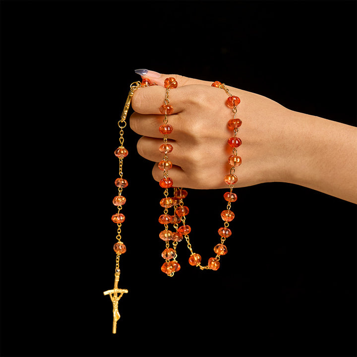 Christianartworkshop FOI PRIÉE : Chapelet de perles de citrouille sacrée avec médaille miraculeuse et croix - image 1