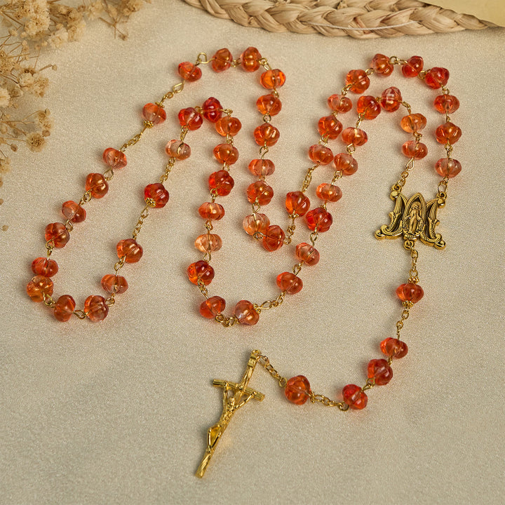 Christianartworkshop FOI PRIÉE : Chapelet de perles de citrouille sacrée avec médaille miraculeuse et croix - image 2