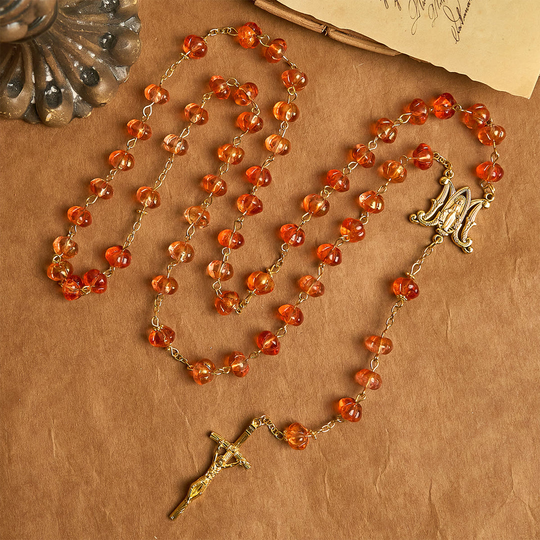 Christianartworkshop FOI PRIÉE : Chapelet de perles de citrouille sacrée avec médaille miraculeuse et croix - image 4