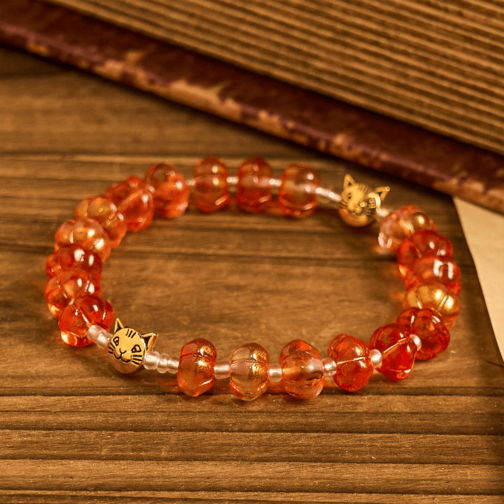 Christianartworkshop Bracelet de prière d'automne en perles de citrouille sacrée : Grâce et joie des récoltes - Tour de poignet : 16-19 cm - image 0