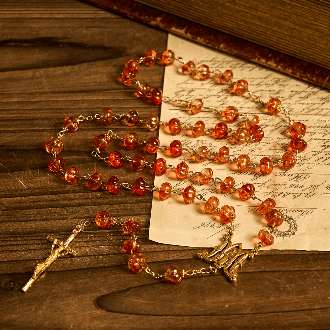 Christianartworkshop FOI PRIÉE : Chapelet de perles de citrouille sacrée avec médaille miraculeuse et croix - image 3