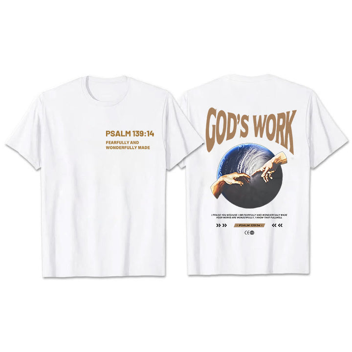 Atelier d'art chrétien. L'œuvre de Dieu. Psaume 139:14. T-shirt unisexe en coton. - Blanc - 2XL - image 1