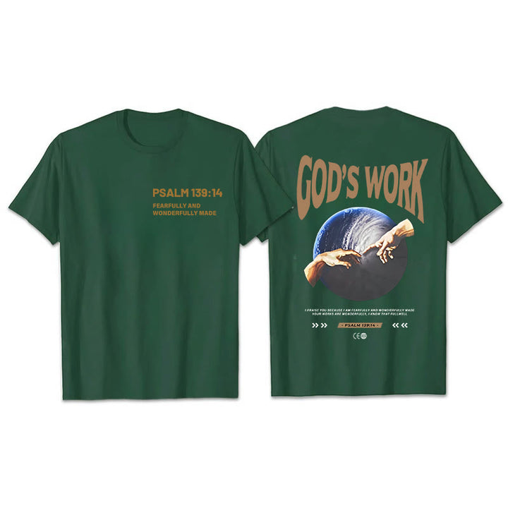 Atelier d'art chrétien. L'œuvre de Dieu. Psaume 139:14. T-shirt unisexe en coton. - Vert foncé - 2XL - image 8