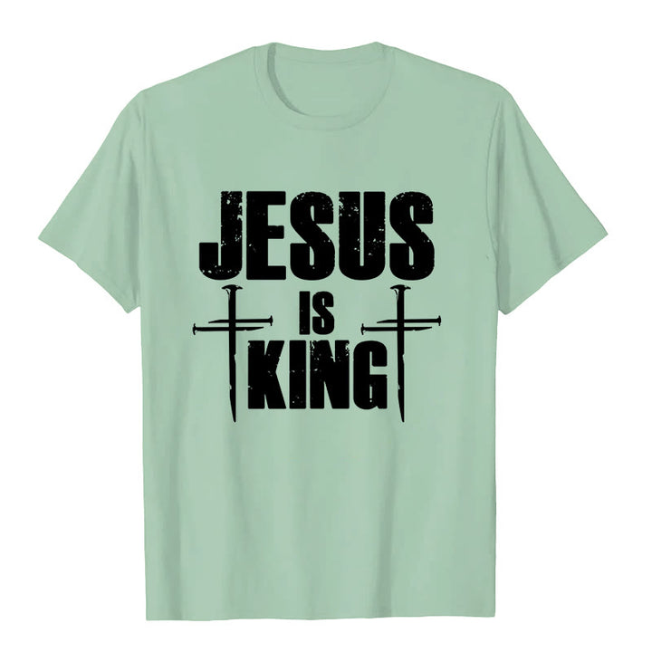 T-shirt chrétien Christianartworkshop « Jésus est roi » avec croix à 3 clous - Vert clair - 2XL - image 3