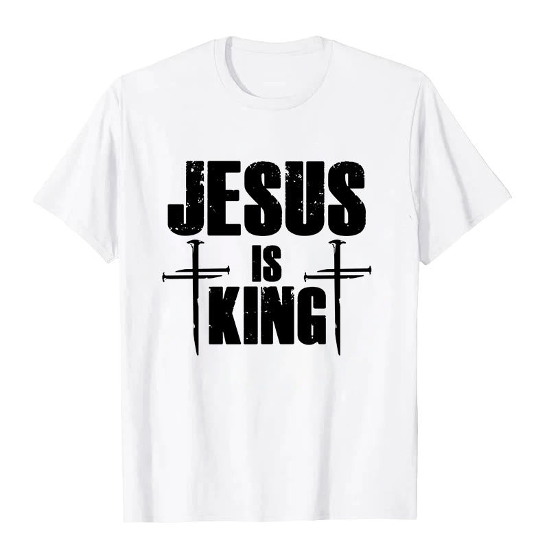 T-shirt chrétien Christianartworkshop « Jésus est roi » avec croix à 3 clous - Blanc - 2XL - image 0