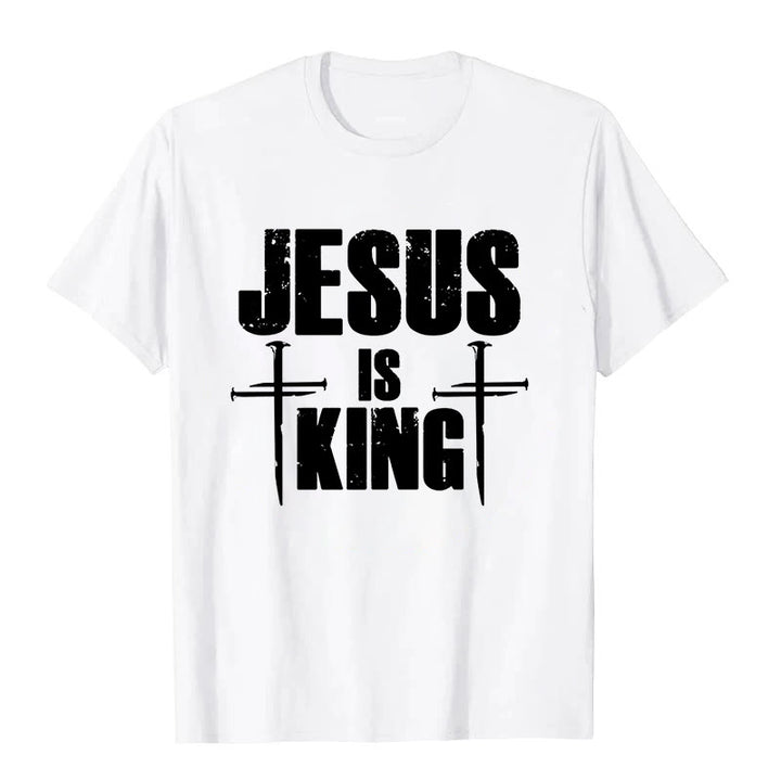 T-shirt chrétien Christianartworkshop « Jésus est roi » avec croix à 3 clous - Blanc - 2XL - image 0