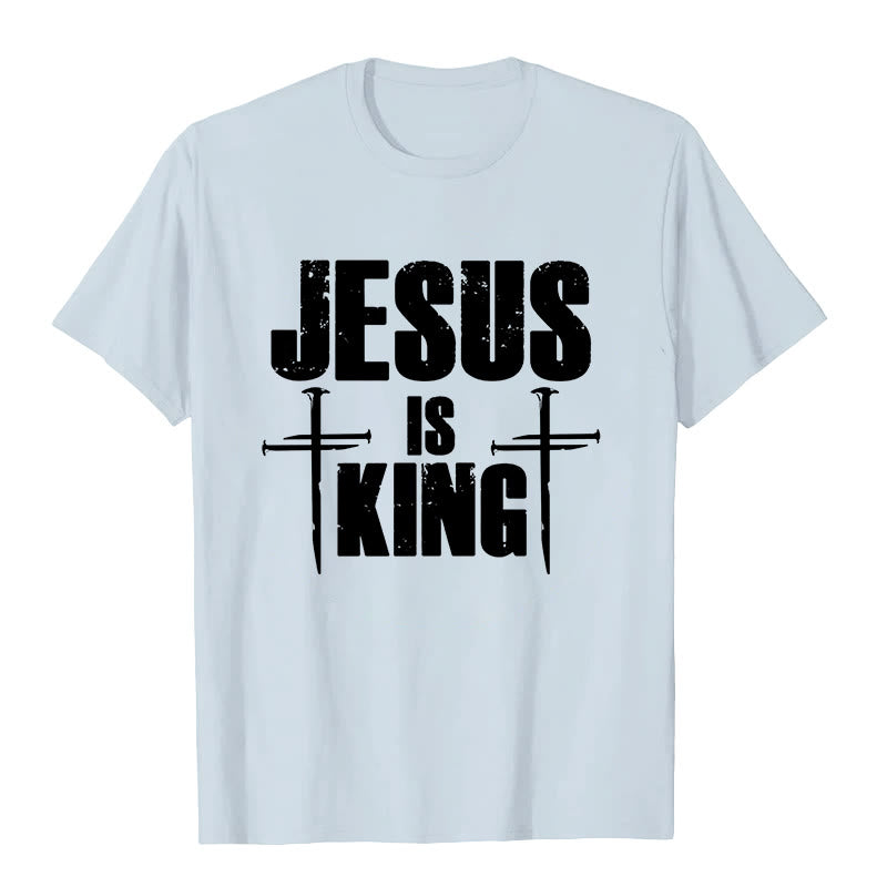 T-shirt chrétien Christianartworkshop « Jésus est roi » avec croix à 3 clous - Bleu - 2XL - image 7