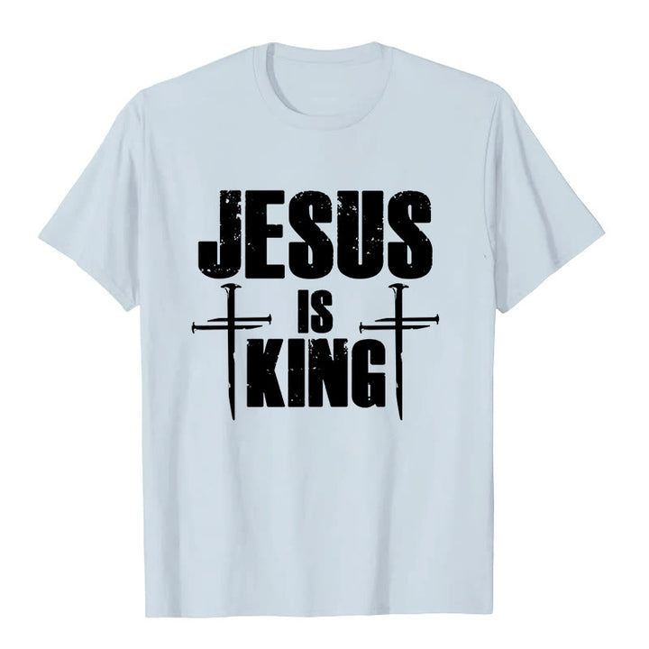 T-shirt chrétien Christianartworkshop « Jésus est roi » avec croix à 3 clous - Bleu - 2XL - image 7