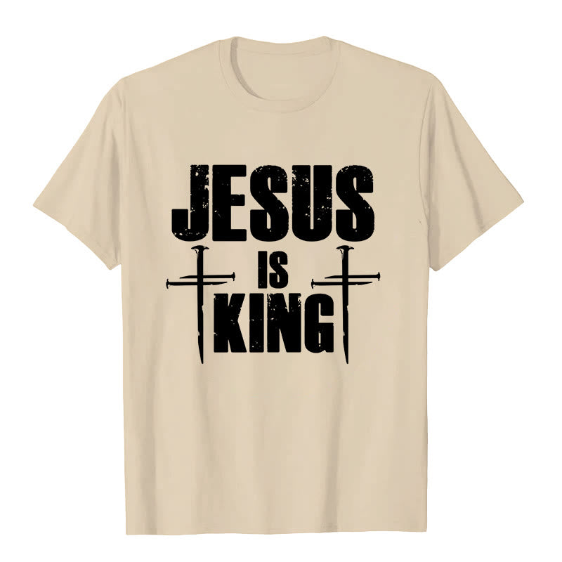 T-shirt chrétien Christianartworkshop « Jésus est roi » avec croix à 3 clous - Beige - 2XL - image 1