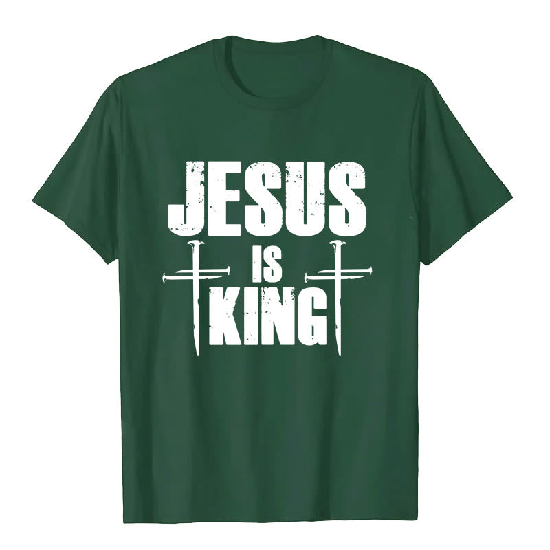 T-shirt chrétien Christianartworkshop « Jésus est roi » avec croix à 3 clous - Vert foncé - 2XL - image 2