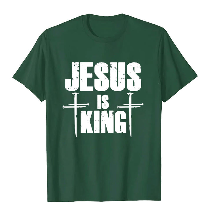 T-shirt chrétien Christianartworkshop « Jésus est roi » avec croix à 3 clous - Vert foncé - 2XL - image 2