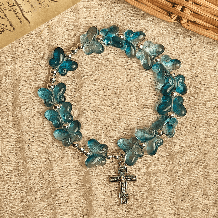 Christianartworkshop Bracelet de prière papillon bleu scintillant Wings of Devotion, chapelet animal - image 14