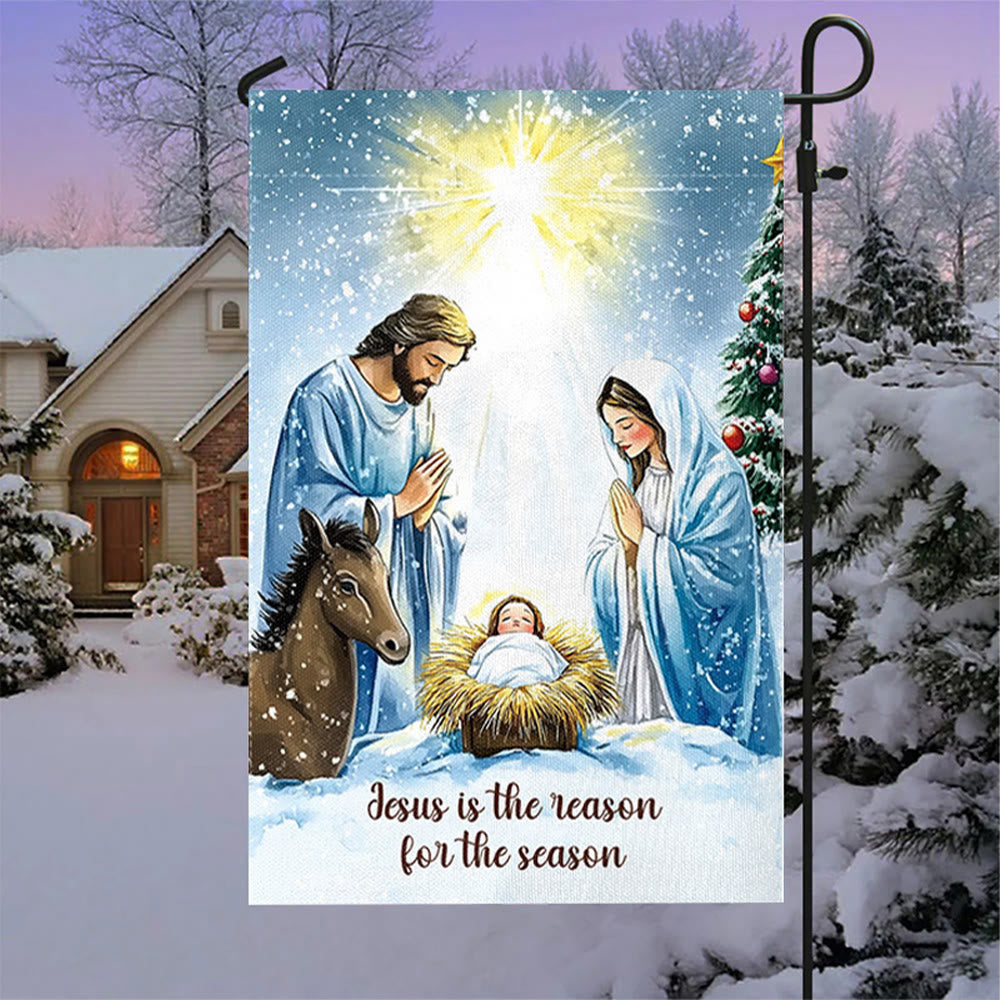 Christianartworkshop Drapeau de jardin rustique représentant la Nativité et la Sainte Famille : Célébrez le miracle du Christ - 90×150cm (3×5 pi) - image 0