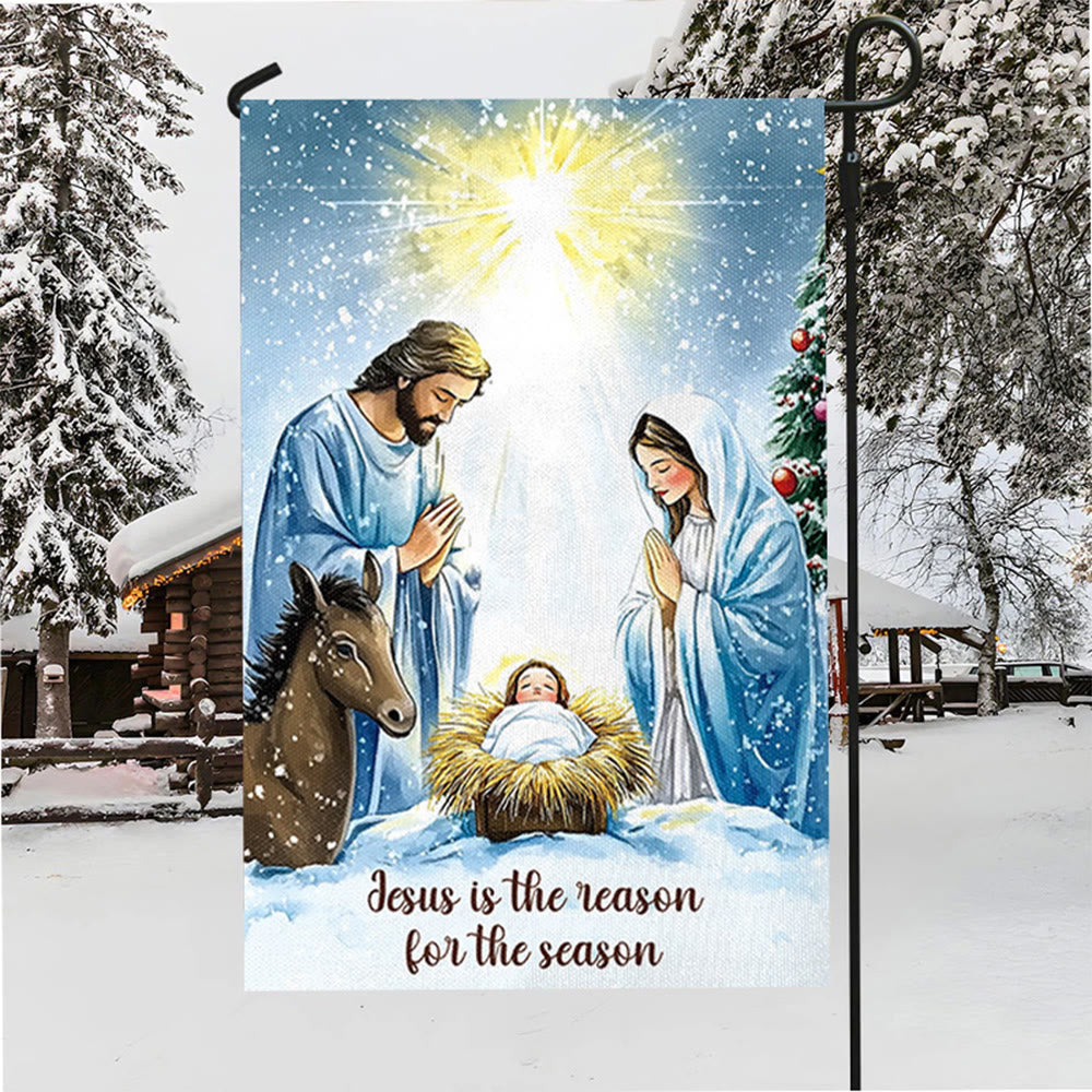 Christianartworkshop Drapeau de jardin rustique représentant la Nativité et la Sainte Famille : Célébrez le miracle du Christ - image 3