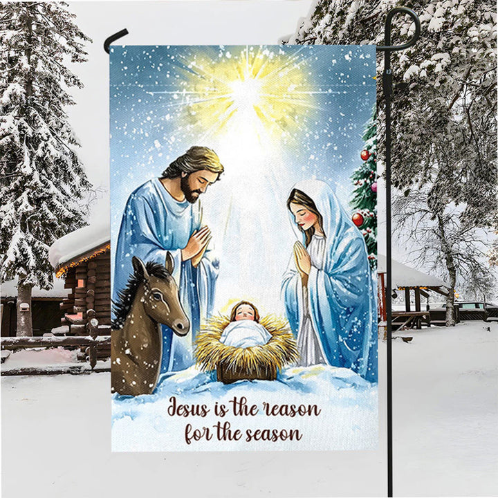 Christianartworkshop Drapeau de jardin rustique représentant la Nativité et la Sainte Famille : Célébrez le miracle du Christ - image 3