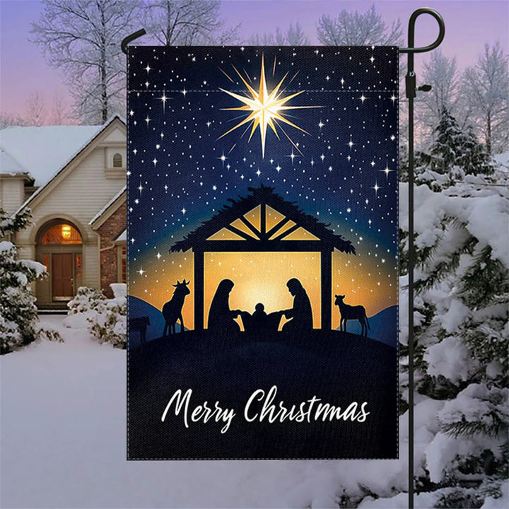 Christianartworkshop Drapeau de jardin de Noël avec l'étoile de Bethléem et la Sainte Famille : Décoration de Noël - image 1