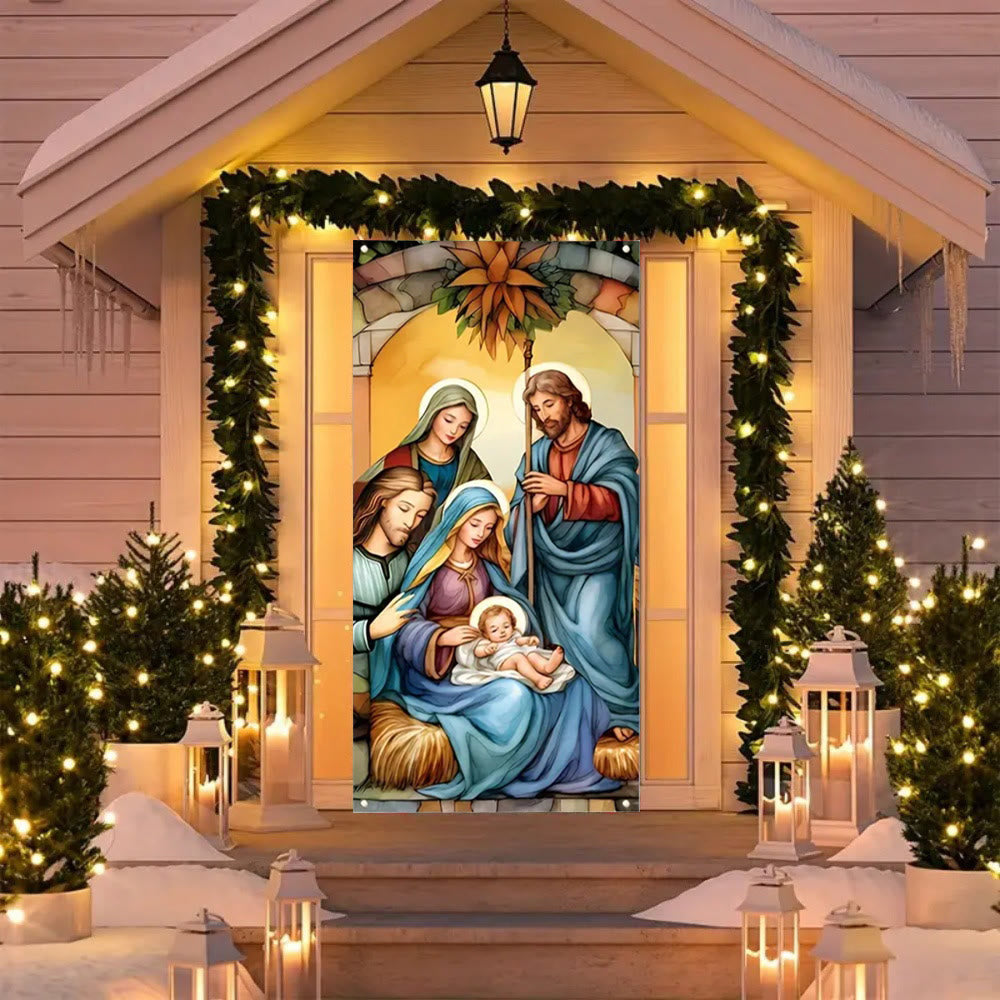 Christianartworkshop Rideau de porte vibrant représentant la Sainte Famille et la Nativité : Partagez votre foi pendant les fêtes - image 1