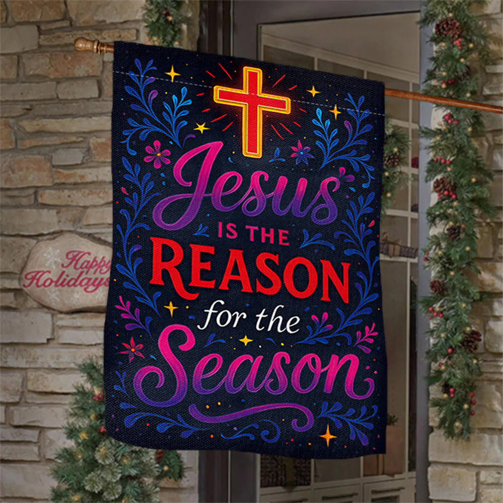 Christianartworkshop Drapeau de jardin en croix avec inscription vibrante « Jésus est la raison » - 90×150cm (3×5 pi) - image 0