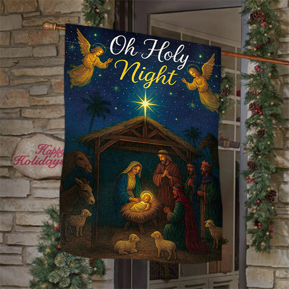 Christianartworkshop Crèche de Noël avec anges et étoile : Décoration de Noël et de foi - 90×150cm (3×5 pi) - image 0