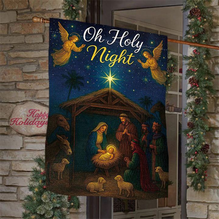 Christianartworkshop Crèche de Noël avec anges et étoile : Décoration de Noël et de foi - 90×150cm (3×5 pi) - image 0