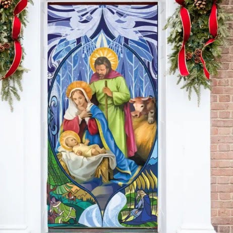 Christianartworkshop Rideau de porte aux couleurs chatoyantes représentant la Sainte Famille : Crèche pour les fêtes - 90 x 180 cm - image 0