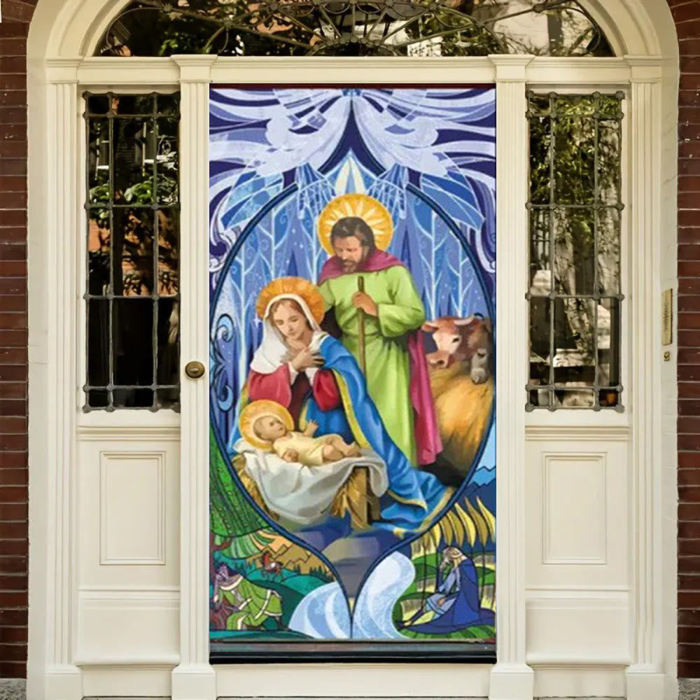 Christianartworkshop Rideau de porte aux couleurs chatoyantes représentant la Sainte Famille : Crèche pour les fêtes - image 2
