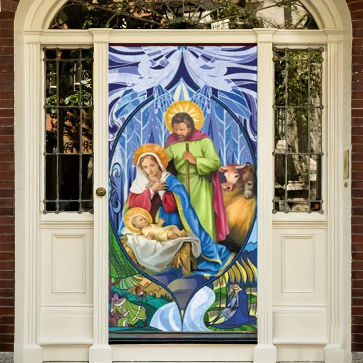 Christianartworkshop Rideau de porte aux couleurs chatoyantes représentant la Sainte Famille : Crèche pour les fêtes - image 2