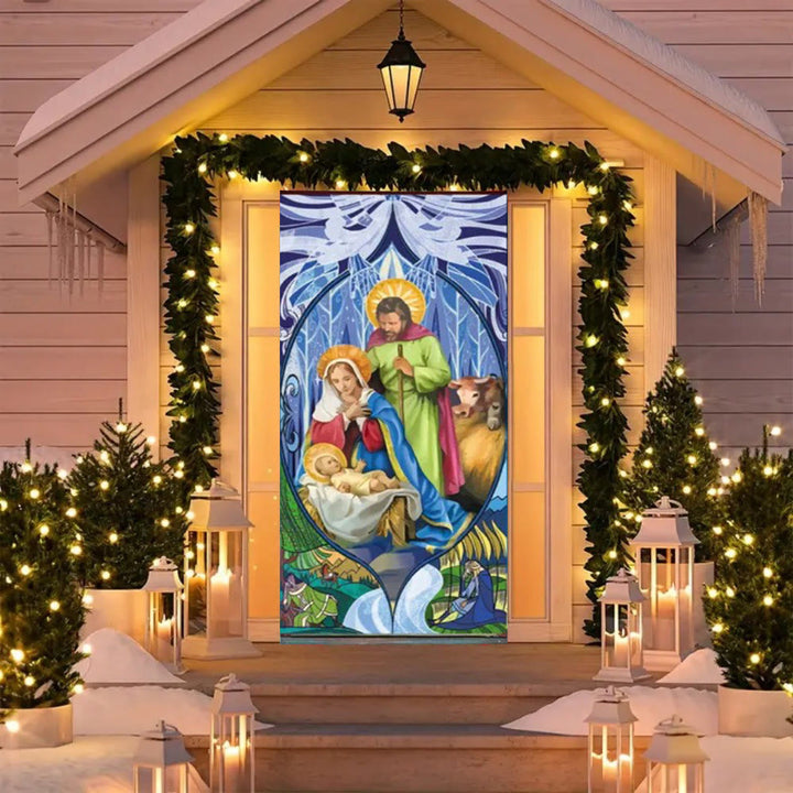 Christianartworkshop Rideau de porte aux couleurs chatoyantes représentant la Sainte Famille : Crèche pour les fêtes - image 4