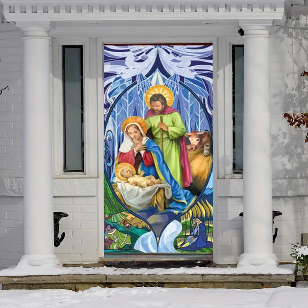 Christianartworkshop Rideau de porte aux couleurs chatoyantes représentant la Sainte Famille : Crèche pour les fêtes - image 1