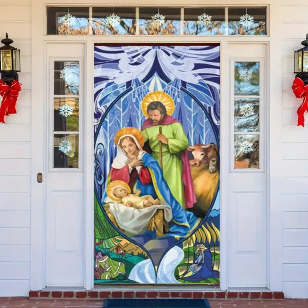 Christianartworkshop Rideau de porte aux couleurs chatoyantes représentant la Sainte Famille : Crèche pour les fêtes - image 3